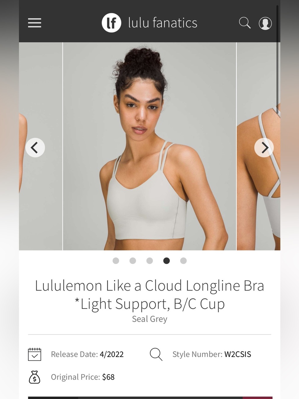 Lululemon Like a Cloud Longline Bra *Light Support, B/C Cup - Seal Grey